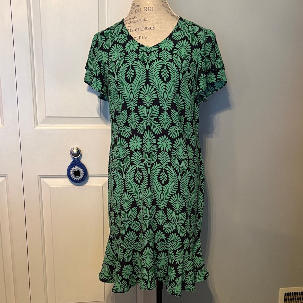 Cabi Palmette Black And Green Mini Dress